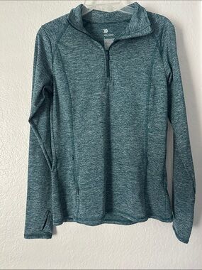Blue-Green Heathered Quarter-Zip Athletic Pullover - All in motion brand